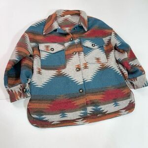 Altar'd State Jacket Shacket Womens Medium Aztec Fleece Heavyweight Button Up